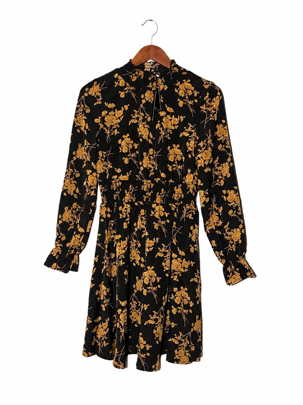 NWT Phixworld Black Gold Floral Smocked Mini Dress Small